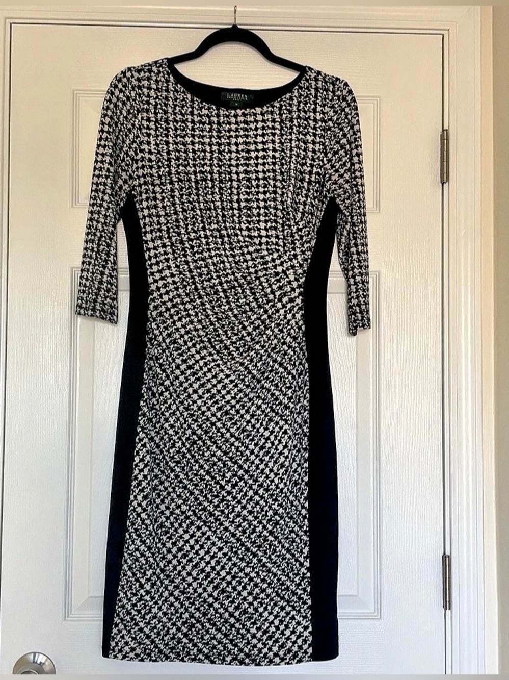 Lauren Ralph Lauren Houndstooth Sheath Dress Black & White 10 Classic Office